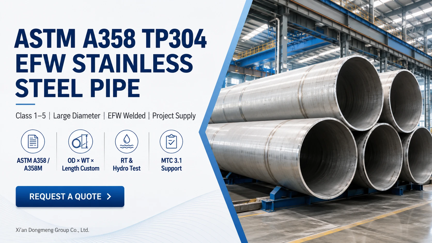 ASTM A358 TP304 Grade 304 EFW Stainless Steel Pipe 2 ASTM A358 TP304 Grade 304 EFW Stainless Steel Pipe 2